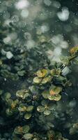 Dewy leaves with a soft rain shower photo