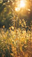 Sunlit field of grass with a warm glow photo