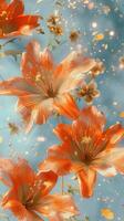 Orange lilies floating in a blue sky with sparkles photo