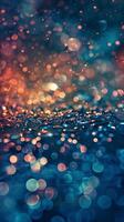 Water droplets reflect colorful bokeh lights photo