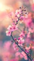 A close-up of pink cherry blossoms in the morning sun photo