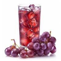 Grape juice with ice and grapes on white background photo