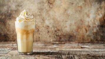 A cream soda with whipped cream on table photo