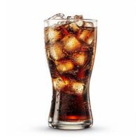 A tall glass filled with ice and cola, capturing the perfect thirst-quenching image photo