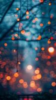 Bokeh of warm lights against a cool blue sky photo