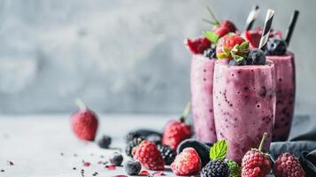 Close-up of berry smoothie with fresh berries photo