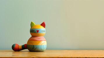 Colorful wooden cat toy on a desk photo