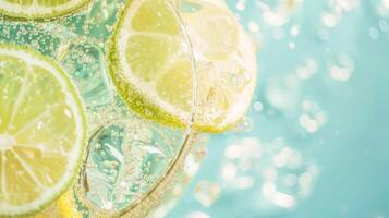 Lime wedges submerged in bubbly water photo