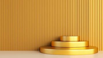 3D podium on a brushed brass background warm golden tones with fine linear texture photo