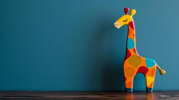 A colorful giraffe toy on a desk photo