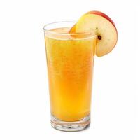 A tall glass of apple juice garnished with a slice of apple photo
