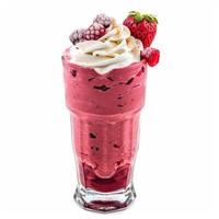 A delicious and refreshing berry smoothie topped with whipped cream and fresh berries photo