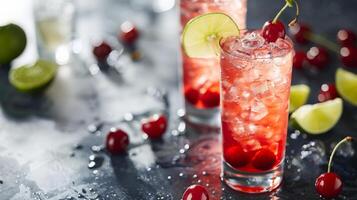 Close-up of a refreshing Cherry Lime Rickey beverage photo