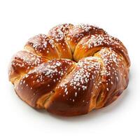A freshly baked brioche ring dusted with powdered sugar photo