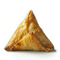 Two golden samosas, freshly fried and ready to eat photo