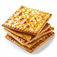 A stack of golden matzo bries, a delicious treat for Passover photo