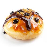 A single kolache pastry with a sweet black bean filling and a chocolate glaze photo