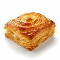 A single, golden puff pastry, showcasing its flaky layers photo
