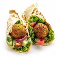 Two falafel wraps filled with fresh vegetables and flavorful falafel photo