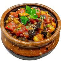 Close-up of a steaming bowl of ratatouille photo
