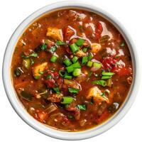 A close-up of a bowl of vegetarian gumbo, a flavorful and hearty soup photo