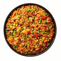 A delicious and colorful paella filled with vegetables photo