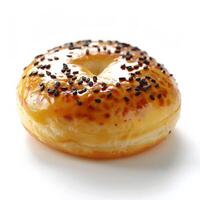 Close-up of a freshly baked bagel with sesame seeds photo