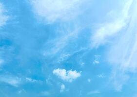 Beautiful and bright blue sunny cloudy sky isolated on horizontal ratio empty copy spaced background. photo