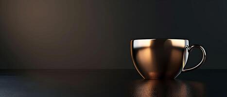 Sophisticated Black and Gold Coffee Cup on Dark Matte Background with Copy Space photo