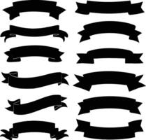A set of flat black isolated silhouettes of strips of banners on white background Free vector