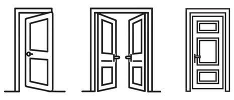 Door icon black home open and lock outline enter design. vector