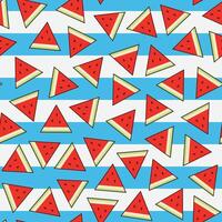 watermelon seamless pattern, a collection of triangular shaped watermelons scattered in an outline style on a blue and white background vector