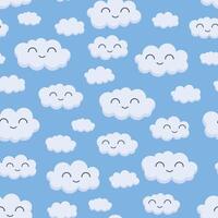 collection of smiling clouds in the sky during the day seamless pattern vector