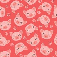 cartoon cute smiling pig seamless pattern with red background vector