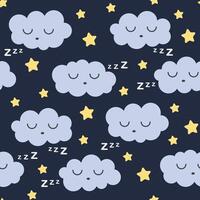 sleeping seamless pattern, clouds are sleeping against the background of the night sky with sparkling stars vector