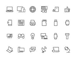 Device and technology line icon set. Electronic devices and gadgets, computer, equipment and electronics. Computer monitor, smartphone, tablet and laptop simple icon collections vector