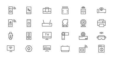Device and technology line icon set. Electronic devices and gadgets, computer, equipment and electronics. Computer monitor, smartphone, tablet and laptop simple icon collections vector