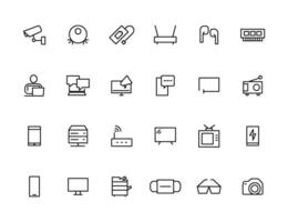 Device and technology line icon set. Electronic devices and gadgets, computer, equipment and electronics. Computer monitor, smartphone, tablet and laptop simple icon collections vector