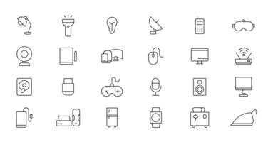 Device and technology line icon set. Electronic devices and gadgets, computer, equipment and electronics. Computer monitor, smartphone, tablet and laptop simple icon collections vector