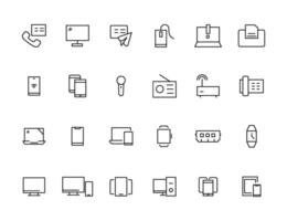 Device and technology line icon set. Electronic devices and gadgets, computer, equipment and electronics. Computer monitor, smartphone, tablet and laptop simple icon collections vector