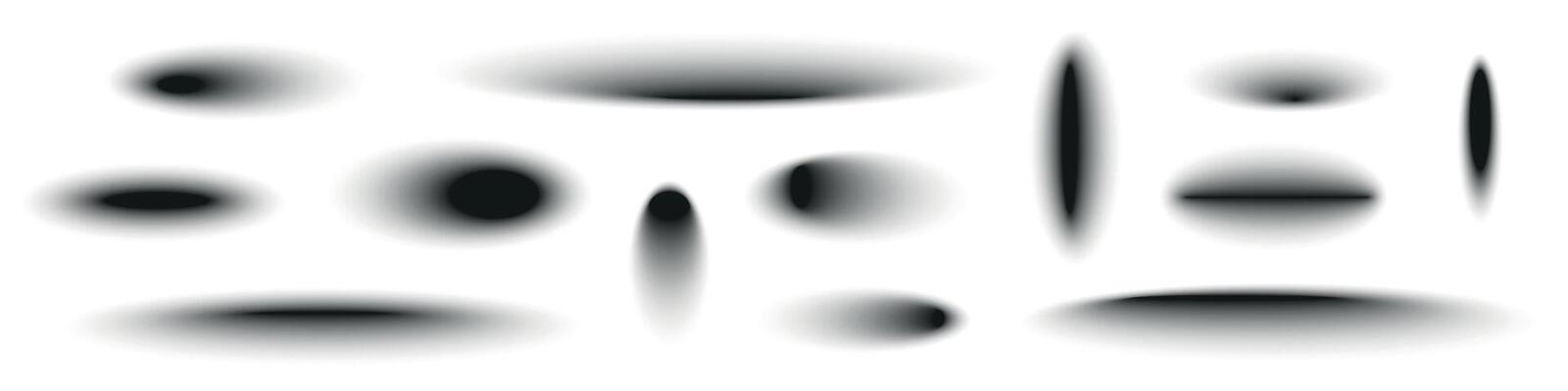 Realistic shadow set with round shapes. black shade effect. Isolated object. Flat illustration on white background.