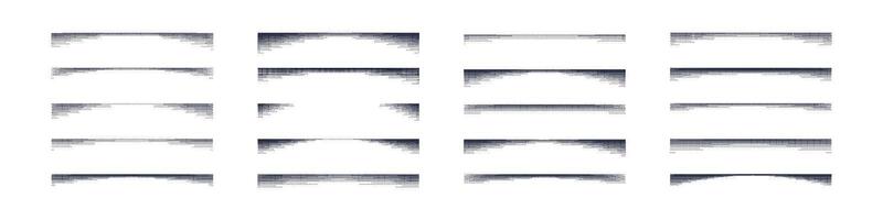 Set of grainy noise and stipple shadow dots with gradient edges. Flat illustration isolated on white background. vector