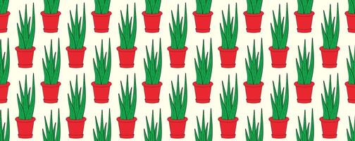 Seamless pattern with indoor plants in flat style. vector
