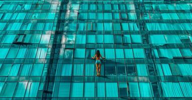 Worker cleaning windows on a high-rise building.Generated image photo