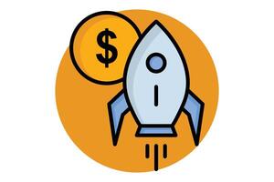 Start icon. rocket with dollar. icon related to business start up. colored outline icon style. business elements illustration vector