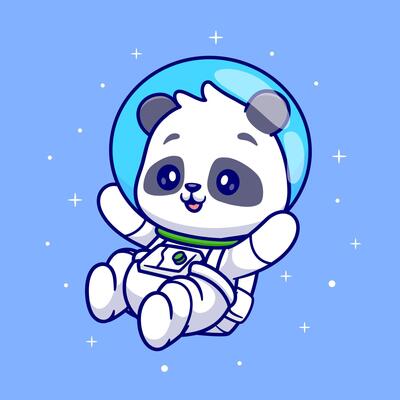 Cute Panda Astronaut Floating In Space Cartoon