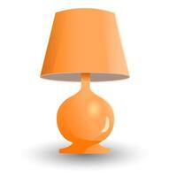 Table lamp with a bright orange lampshade on a white background. vector