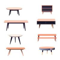 A set of six interior tables of different shapes. vector