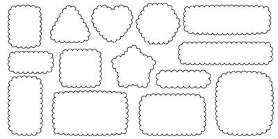 Scallop edge border and frame. Square circle and rectangle shape. Lace frill. Simple cute label. Outline decorative collection vector