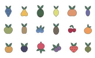 Set of fruit line icons. Colored icons with a stroke. Contains commonly used fruits. vector